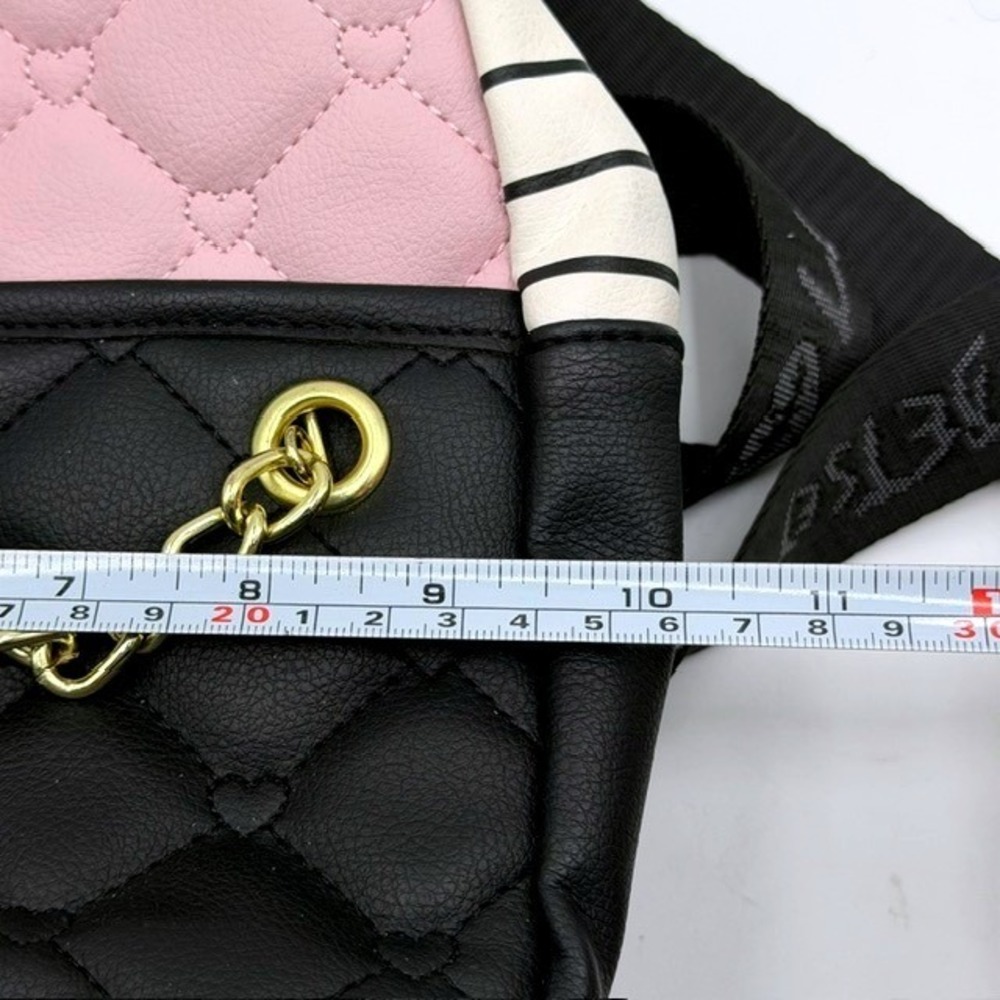 Luv Betsey by Betsey Johnson Mini Backpack Pink Black Heart Quilt Striped Chain - Picture 11 of 13